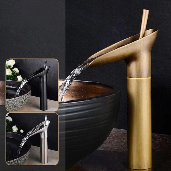 Cascade Antique Brass Basin Mixer Tap - Vintage Waterfall Bathroom Faucet