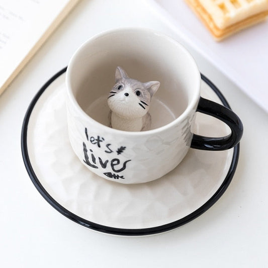 CatPeek | Secret Cat Ceramic Coffee Mug with Surprise Figurine Inside