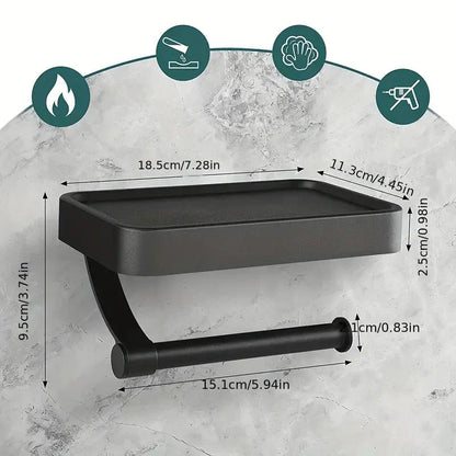 StashRoll | No-Drill Stainless Steel Toilet Paper Holder with Shelf - Space-Saving Bathroom Organizer