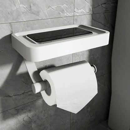 StashRoll | No-Drill Stainless Steel Toilet Paper Holder with Shelf - Space-Saving Bathroom Organizer
