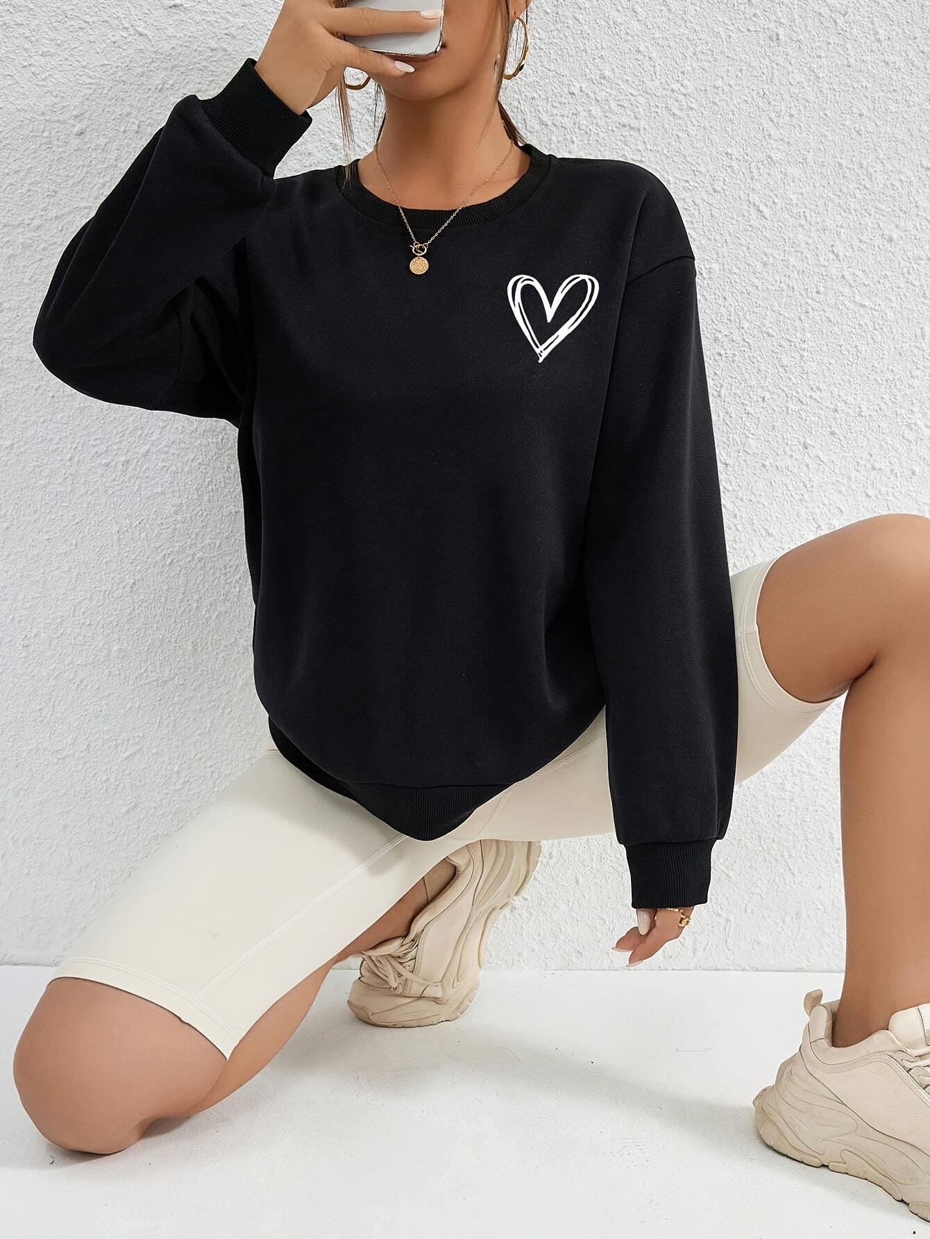 Sophie | Heart Print Long Sleeve Casual Sweatshirt