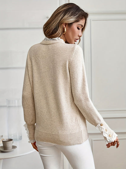 Sophie | Elegant Women's Sweater with Lace Trim and Round Neckline