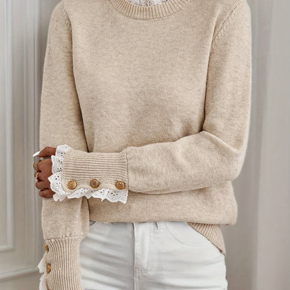 Sophie | Elegant Women's Sweater with Lace Trim and Round Neckline