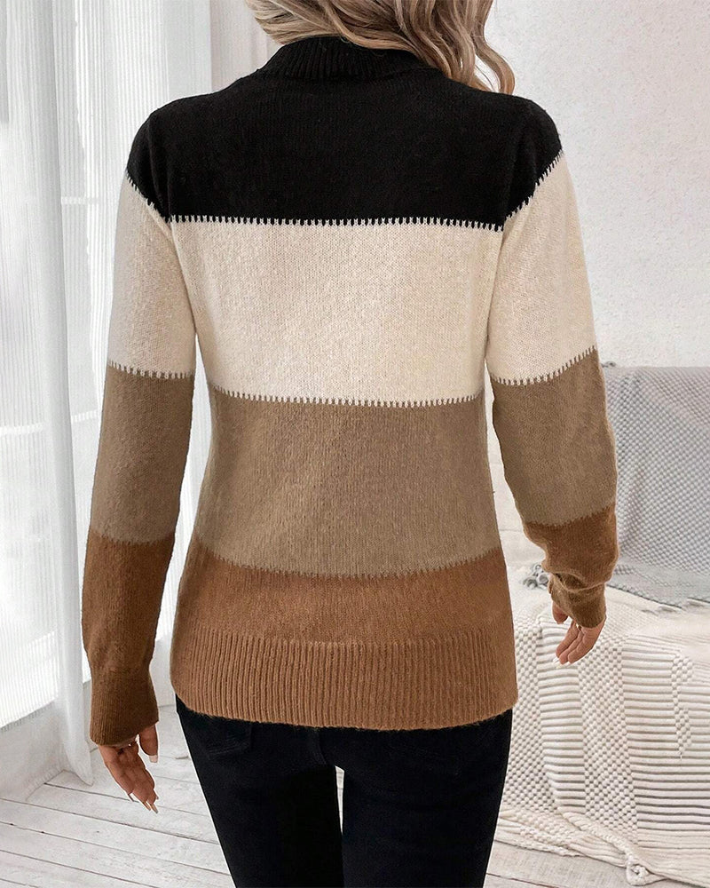Stacey | Color Block High Neck Sweater
