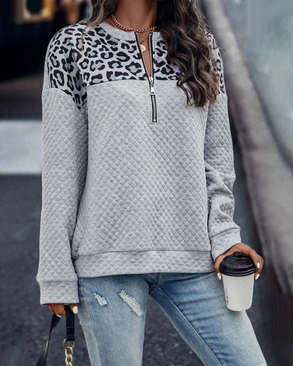 Zip-Up Sweatshirt with Leopard Print